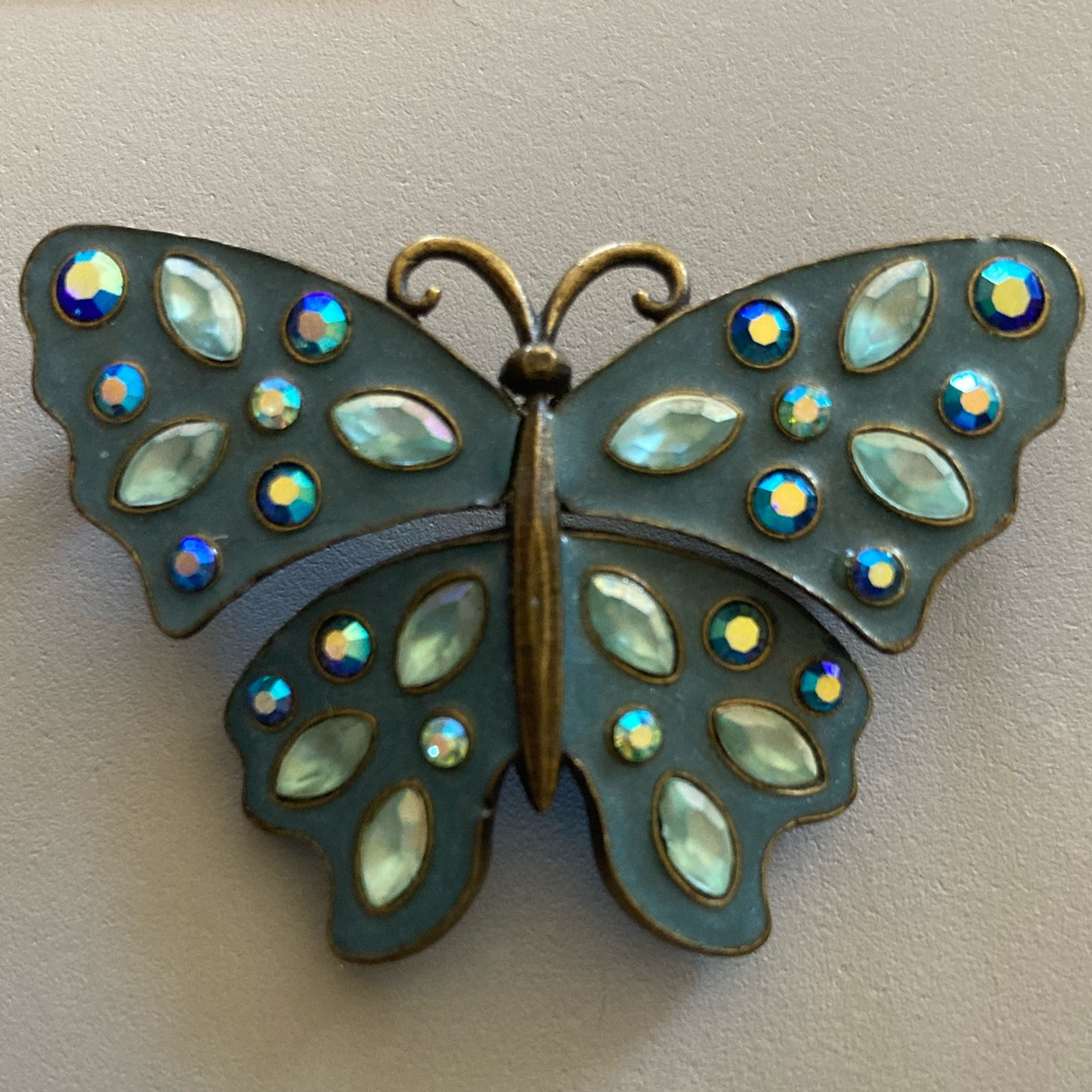 Nina Ricci Avon Blue Crystal Brass Enamel Butterfly Brooch Vintage 35$